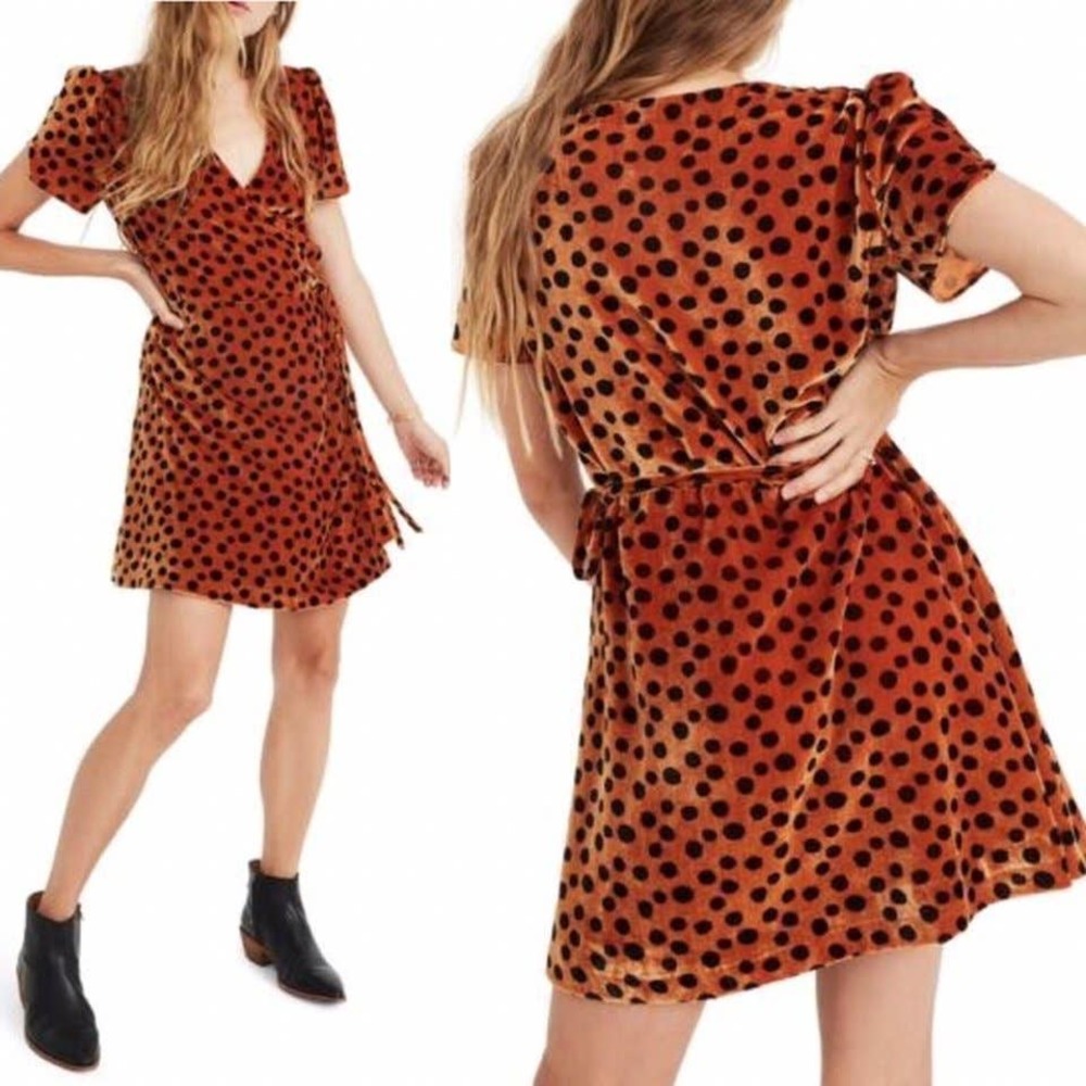 Madewell velvet dot wrap dress sz M